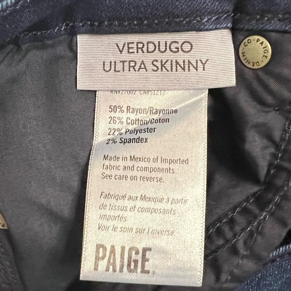 PAIGE Denim Verdugo Ultra Skinny Mid-Rise Jeans, Pamela Dark Wash, Size … - Picture 11 of 11